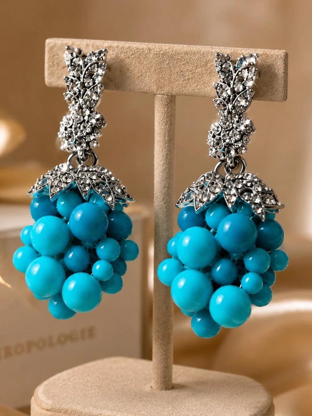 Turquoise Bead Cluster Drop Earrings - Picture 6 of 6